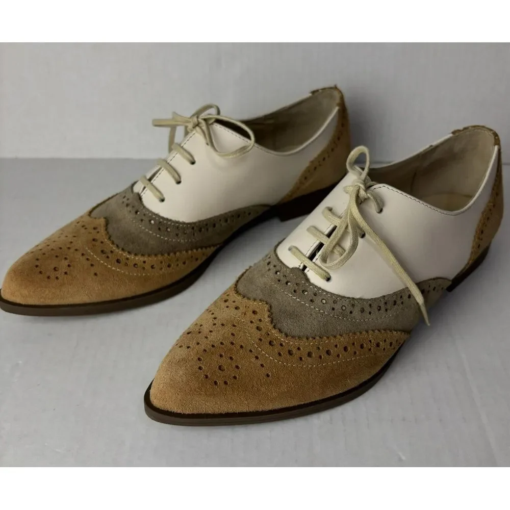 Girotti Custom Leather Oxford Wingtips Shoes Mens EU39‎ Suede Caramel NWOT $339